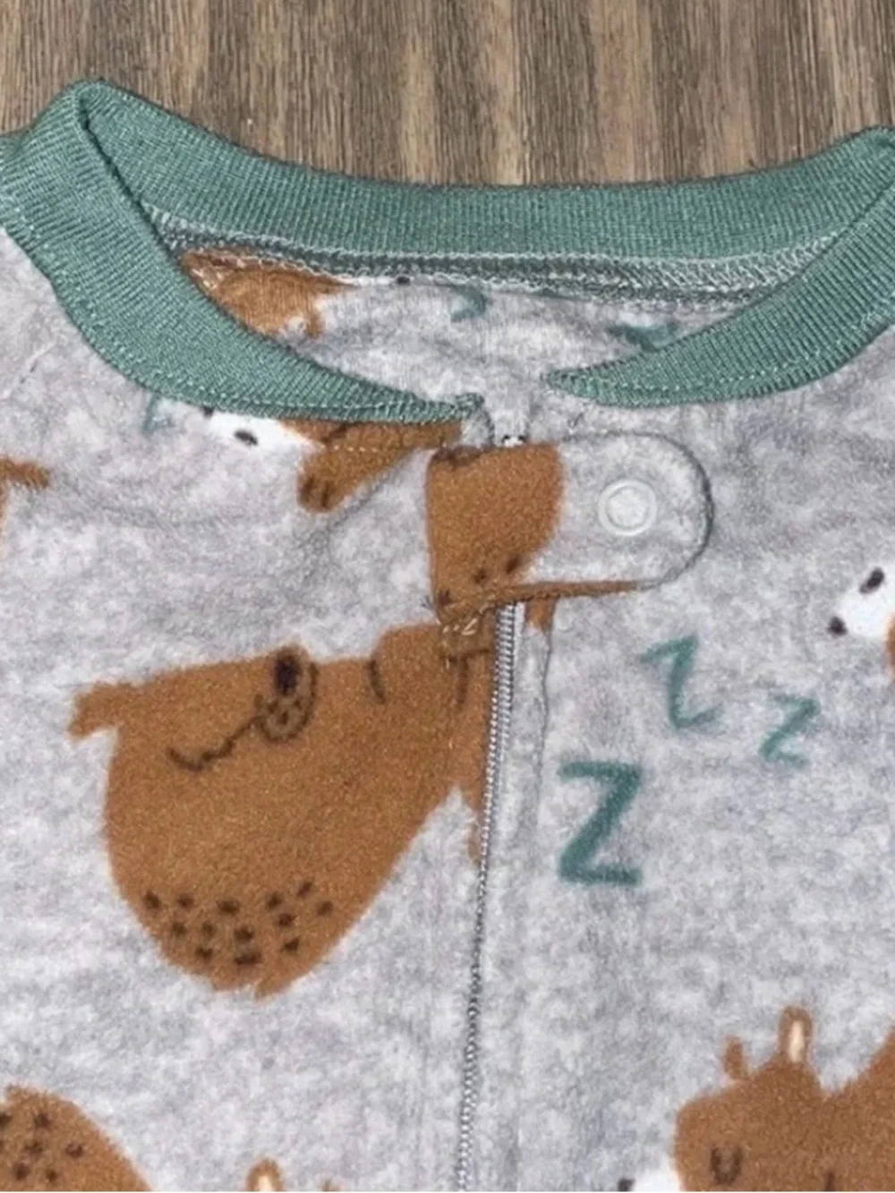 Carter's Gray Footed Pajamas with Brown Sleeping Bear Print